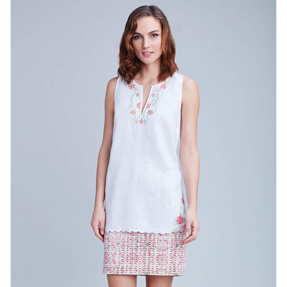 Etcetera White linen embroidered tunic Size 8🌸🌺